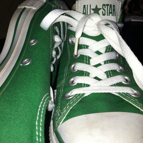 Green converse all stars.  Only worn indoors.