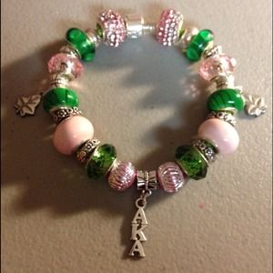 Sparkling Pink/Green AKA Sorority Charm Bracelet
