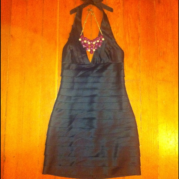 BCBG MAXAZRIA Satin Halter Black Dress Size 4 - Picture 2 of 4