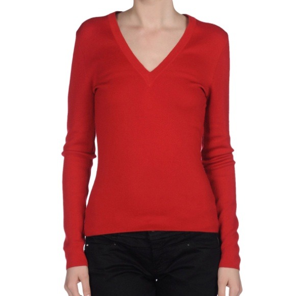 Zara red long sleeve v neck light-weight sweater - Picture 1 of 2