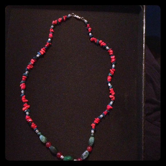 Authentic stone red and turquoise necklace.