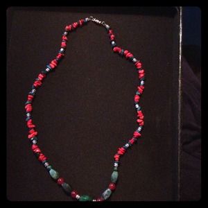 Authentic stone red and turquoise necklace.
