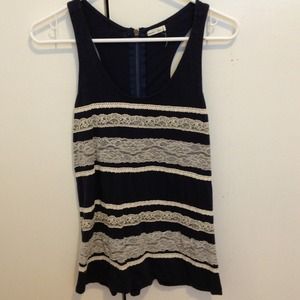 Blue top with white lace