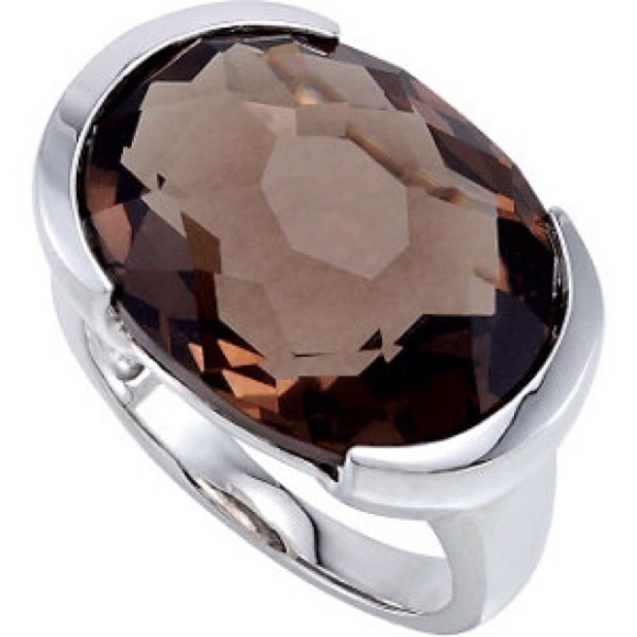 Genuine Checkerboard Smoky Quartz Ring