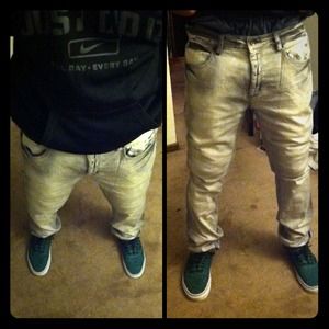 Grey Dirty/Off-White Mens Jean Pants