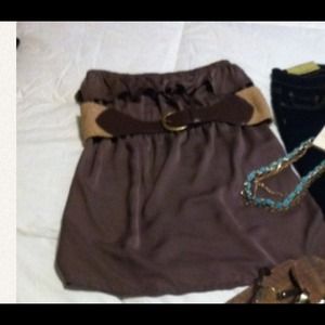 Brown silky shirt with belt