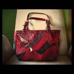Coach Red Patchwork Handbag