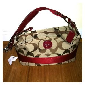 NWT Coach Signature Stripe Hobo Bag (Khaki/Red)