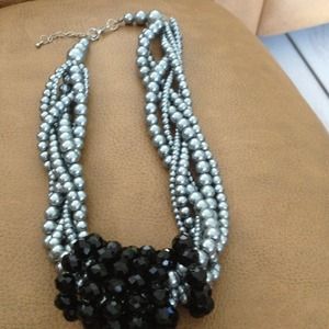 Silver and black bead necklace