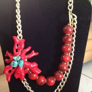 Gold w/ faux coral necklace