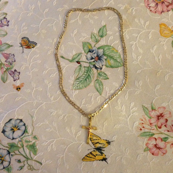 14k Gold plated cross necklace 24 inch