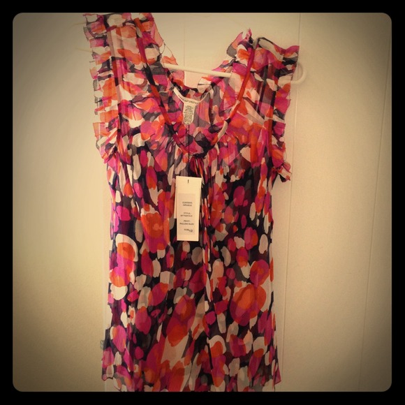 DVF silk top pink orange white print