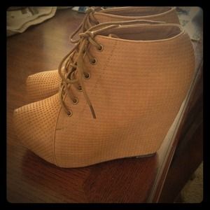 Tan Lace Up Booties Hidden Platform Heels