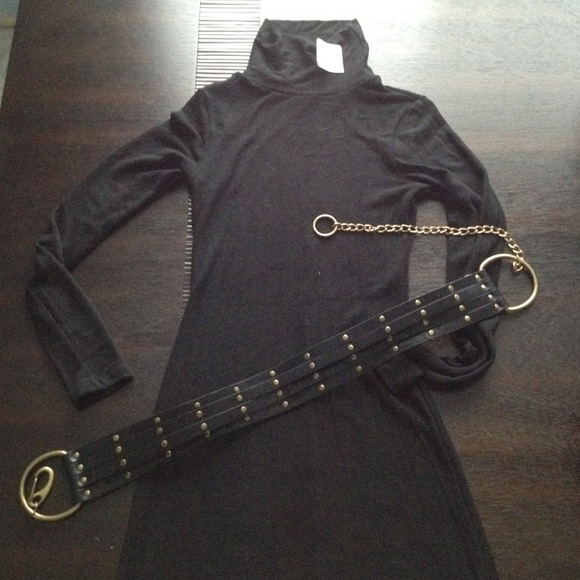 Brand new black knit sweater dress with belt.
