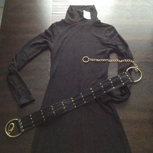 Brand new black knit sweater dress with belt.