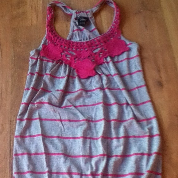 Gray tank with pink stripes