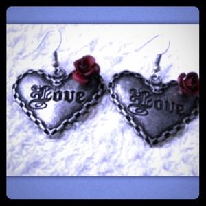 Jewelry - Heart Love Rose silver tone Earrings NEW Jewelry - Heart Love Rose silver tone Earrings NEW