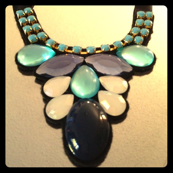 Blue Maxi Necklace with ribbon tie