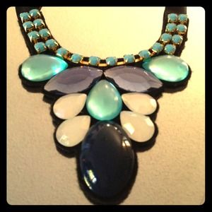 Blue Maxi Necklace with ribbon tie