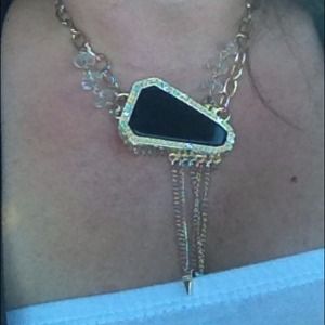 Chunky blank & gold stone with chain fringe. New!