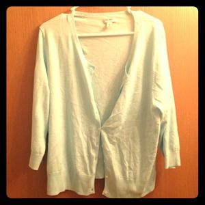 Powder blue cardigan.