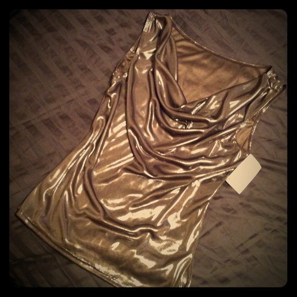 G Wheels sleeveless top. Shiny bronze color.