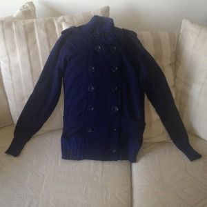 Double breasted navy blue sweater