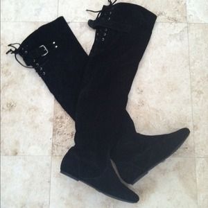 Over the knee black suede boots