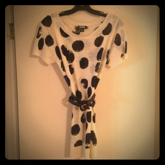 DKNY 100% linen polka dot tunic