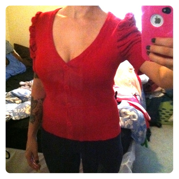 Vintage inspired red button up sweater