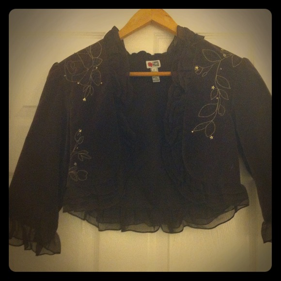 Brown velvet cropped jacket with gold silk details