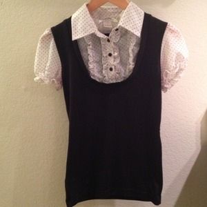 Sweaters - Black sweater w/ white polka-dot faux shirt Sweaters - Black sweater w/ white polka-dot faux shirt