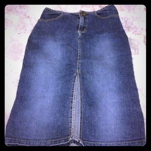 Denim Skirt with Pockets and Slit in the Front