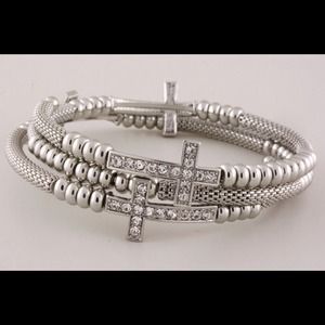 Wrap Around Cross Bracelet With Clear Crystals