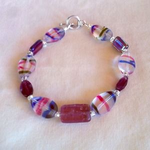 Purple and Blue handmade glass bead bracelet.