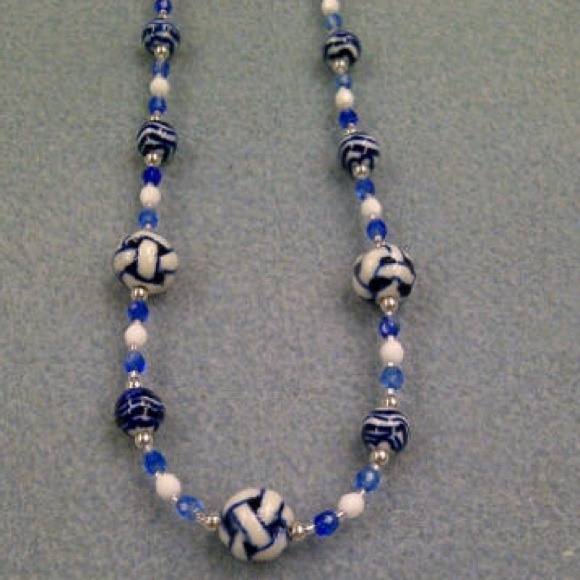 Blue, white & silver 23" necklace!