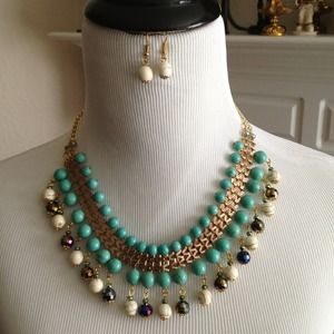Turquoise/Gold filled double chain necklace set