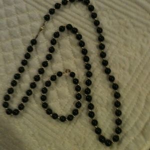 Black onax & 14k gold necklace &bracelet,