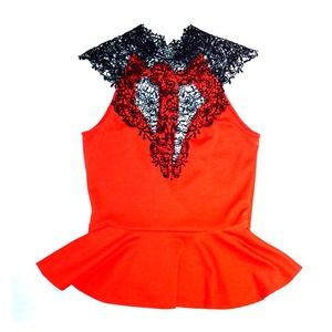 ❌SOLD❌ Victorian Lace and Coral Peplum
