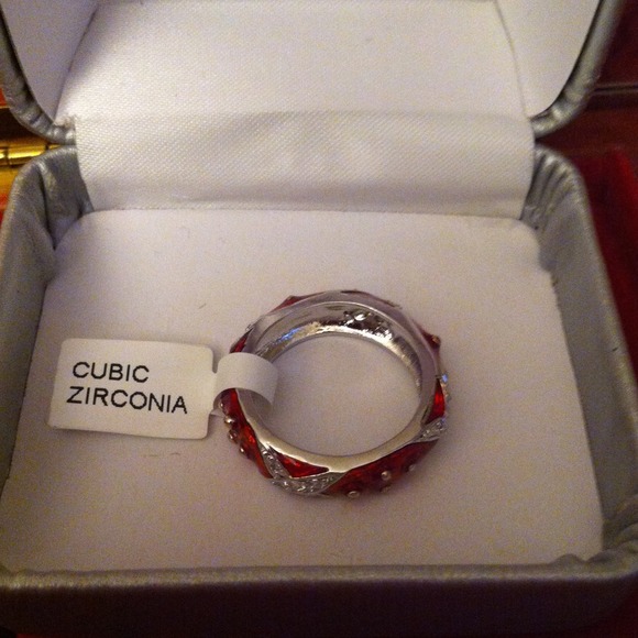 Marbled Ruby Red enamel Ring.