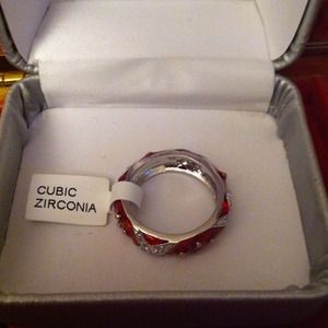 Marbled Ruby Red enamel Ring.