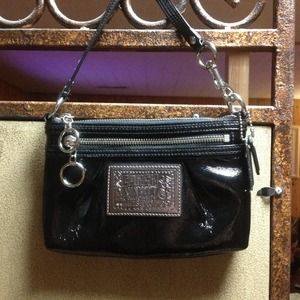 Black coach leather wristlet