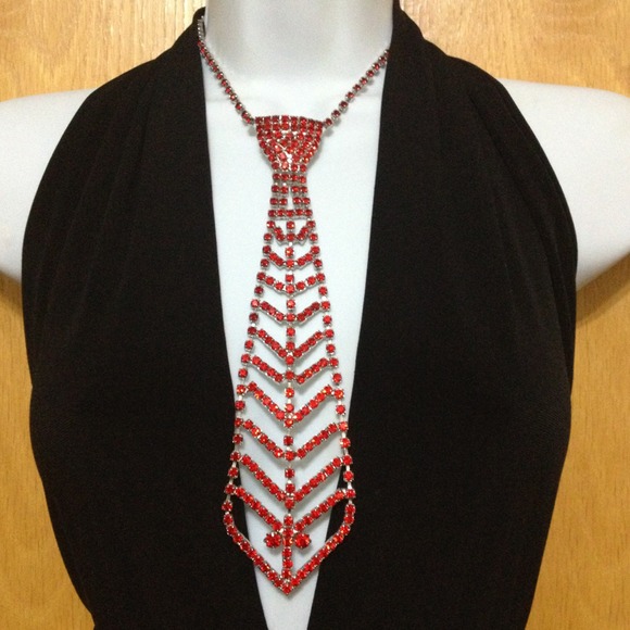 Red rhinestone tie necklace