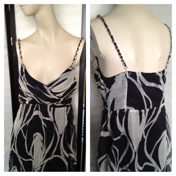 SOLD Zara 100% Silk Chain Black White Print Dress - Picture 2 of 4