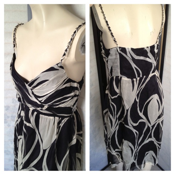 SOLD Zara 100% Silk Chain Black White Print Dress - Picture 3 of 4
