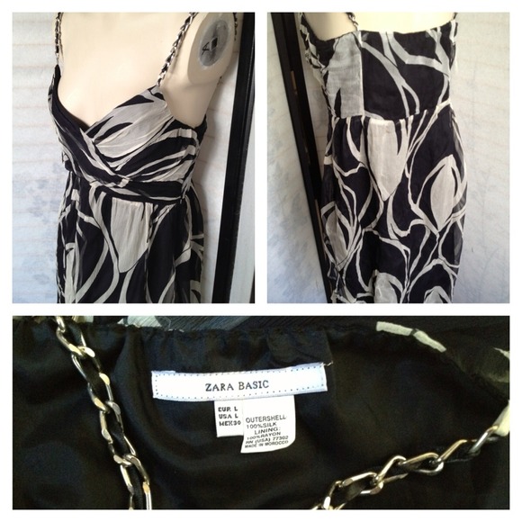 SOLD Zara 100% Silk Chain Black White Print Dress - Picture 4 of 4