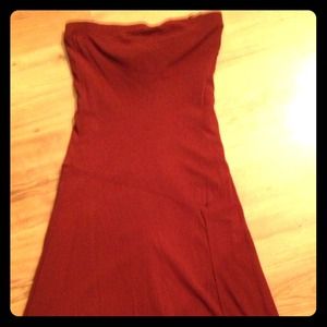 Strapless rust dress with ivory lace detail