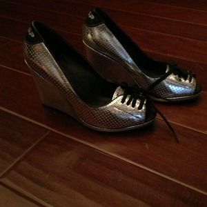 BeBe sport wedge silver shoes