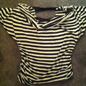 black&white over the shoulder shirt.