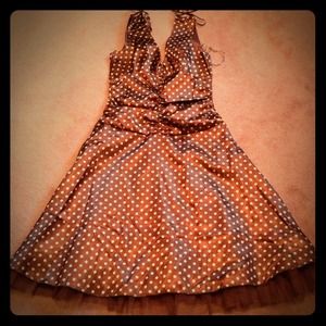 *RESERVED!!!* Brown satin retro polka dot dress